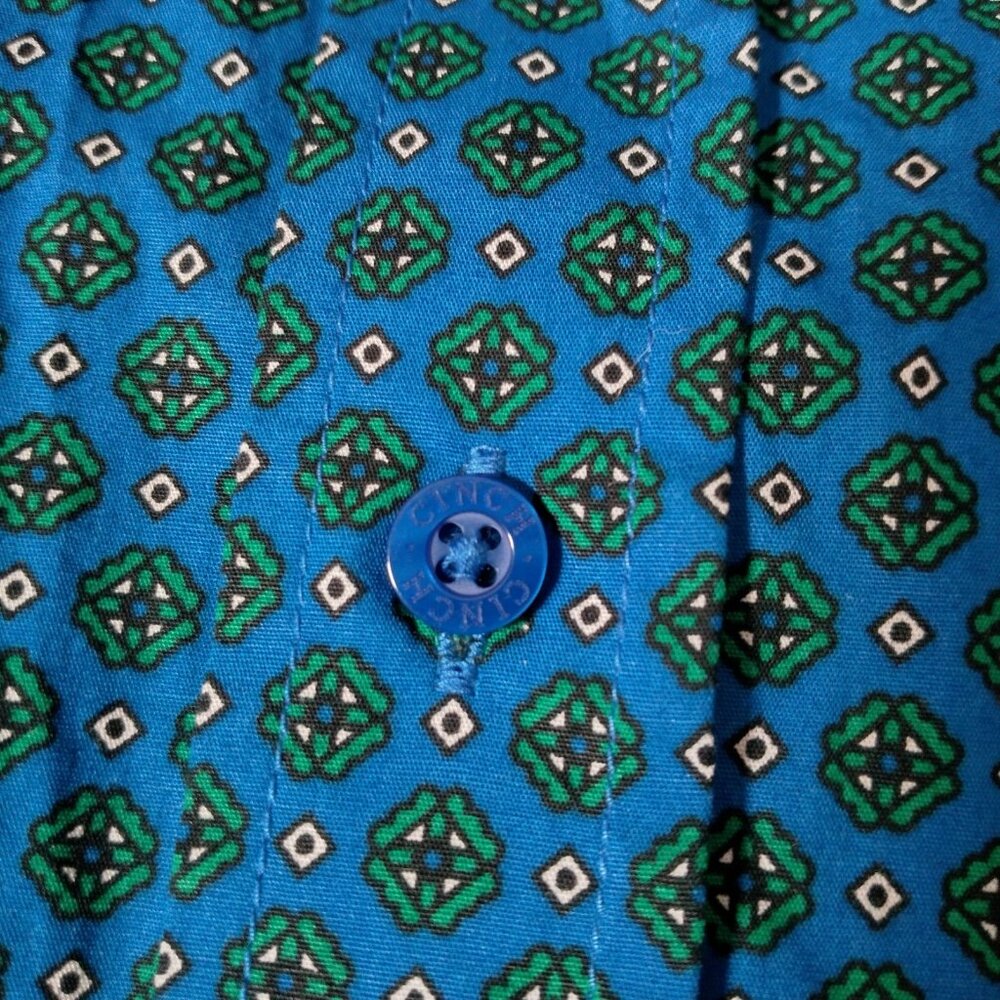 Cinch Shirt XXL 16-18 Button Down Blouse Blue Green Geometric Western Long Sleev - Picture 11 of 11